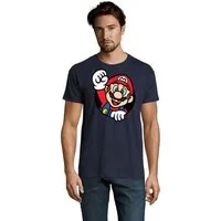 Blondie & Brownie T-Shirt Herren Super Mario Faust Nerd Konsole Gaming Spiel Retro Herren Super Mario Faust T-Shirt Retro Gaming mit Frontdruck Nerd Look