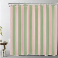 FOUORTUNATE-BEE Duschvorhang Grün und Rosa gestreift Duschvorhang Antischimmel Wasserdicht Breite 180 cm (Badezimmer Vorhänge Moderne Kunst Polyester Stoff, Bad Vorhang mit Haken)