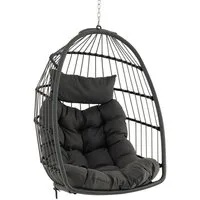 COSTWAY Hängesessel, faltbarer Hängekorb mit Kissen, PE Rattan