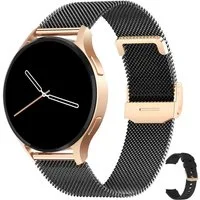 Levowatch EDGY Damen Smartwatch, AMOLED Always-On, KI Steuerung, Fitness Tracker Smartwatch (3,8 cm/1,43 Zoll, Android und iOS) inkl. Wechselarmband, 3 Armbänder, goldfarben, Edelstahlgehäuse, Telefonfunktion, Sprachsteuerung, Puls, Schlafüberwachung