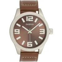 OOZOO Quarzuhr XXL Unisex Uhr C0910 Creme Braun 46 mm Lederband Quarzuhr