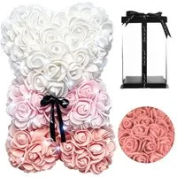 AMORE MIO LED Dekoobjekt Rosenbär mit LED Licht 25 cm Teddy aus Rosen Geschenk Valentinstag Box, LED fest integriert, Mit LED Licht Rosenoptik Geschenkbox dekorativ für besondere Anlässe