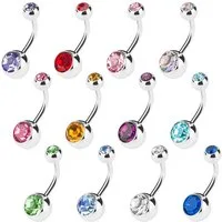 Taffstyle Bauchnabelpiercing 12er Set Banane Piercing Stecker Chirurgenstahl bunte Doppel Kristalle (Hochwertiges Bauchnabelpiercing Set mit funkelnden Kristallen - Geschenkidee)