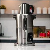 kochmaster Teebereiter KOCHMASTER Aura Elektrische Samowar aus Edelstahl, 2000 W, Elektrischer Samowar mit 4,0 L Wasserbehälter, 5 Programme