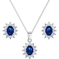 LÖB Ohrring und Ketten Set 750er Weißgold vergoldet Zirkonia Halskette Ohrringe Set Silber Blau (Geschenke für Frauen Damen Beste Freundin Mutter Mama Ehefrau Oma sie zum Geburtstag Schmuck Sommer), 18 Karat Kette Ohrstecker Schmuckset Blumen Anhänge