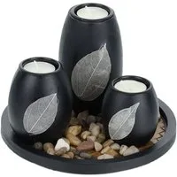relaxdays Teelichthalter mit Tablett & Steine