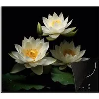 MuchoWow Herd-Abdeckplatte Lotus - Blumen - Weiß - Natur - Schwarz, Vinyl, (1 tlg), Ceranfeldabdeckung Küche, Herdabdeckplatte Einteilig, 59x51 cm