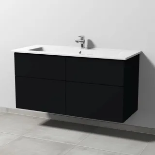 Sanipa 3way Keramik-Set Venticello Keramik-Waschtisch und Unterbau mit 4 Auszügen, Schwarz-Matt SF32708