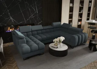 Wohnlandschaft Schlafsofa BASTIEN in Stoff Moly Graphit Ottomane Links