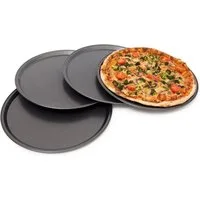 relaxdays Pizzablech rund 4er Set, Stahl