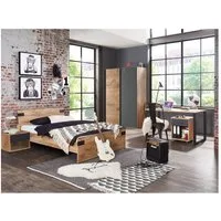 Lomadox Jugendzimmer-Set EVERTON-43, (Sparset, 5-tlg), mit Bett 140cm und Schwebetürenschrank, Eiche mit graphit