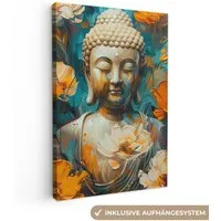 OneMillionCanvasses® Leinwandbild Buddha - Blume - Farbenfroh - Modern, Fotodruck (1 St), Leinwand Canvas Wandbild, Wanddekoration 20x30 cm