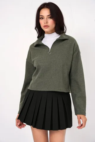 Entspannt geschnittenes Crop-Sweatshirt mit Reißverschlusskragen