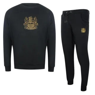 Aquascutum - Iconic Crest - Schwarzes Trainingsanzug-set Mit Rundhalsausschnitt