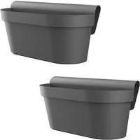 Engelland Balkonkasten Blumenkasten mit Wasserspeicher & Drainagesystem (Vorteils-Set, 2 St., Robust & Bruchfest), Blumentopf für Balkongeländer & Gartenzäune, Wetterfest, Kunststoff