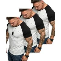 Amaci&Sons T-Shirt 3. SALEM 3er-Pack T-Shirts (3er-Pack) Herren Basic Oversize Kontrast Raglan T-Shirt