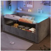Merax Daybett 90x200cm mit LED-Licht (Sofabett Jugendbett Kinderbett, 1 tlg), Polsterbett Tagesbett Schlafsofa mit hydraulischem Stauraum, Samt
