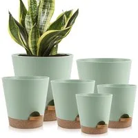 SURFOU Kräutertopf Blumentopf Selbstbewässerungstopf Pflanzentopf küche 6er-set Plantpot (6 Stück Selbstwässernder Kunststoff blumentopf Grün Automatischer Bewässerungs blumenkübel mit Baumwolldocht für Innen und Außen Wasserspeicher Pflanzgefäß für 