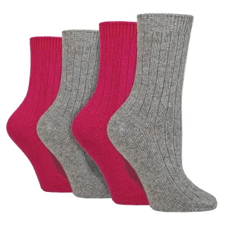 4er-Pack Damen Kaschmir-Stiefelsocken | Atmungsaktive kuschelige Rippstrick-Schlafsocken