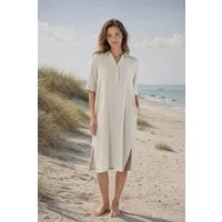 NADINE H Sommerkleid Leinenkleid im schönen Beige mit Taschen und V-Ausschnitt
