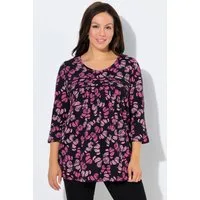 Ulla Popken T-Shirt Shirt Blüten A-Linie V-Ausschnitt 3/4-Arm