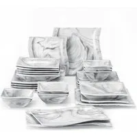 MALACASA Geschirr-Set Tafelservice FLORA für 6/4 Personen Marmor Geschirrset (26-tlg), 6 Personen, Porzellan