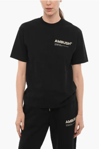 Einfarbiges Rundhals-T-Shirt mit kontrastierendem Logo in Schwarz