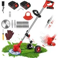 reffmov Akku-Rasentrimmer Elektro, Multifunktionaler Grasschneider Freischneider Motorsense, Praktisch für die Gartenarbeit, mit 2 Akkus
