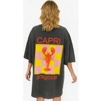 Worldclassca Print-Shirt Worldclassca Oversized CAPRI Print T-Shirt lang Tee Sommer Oberteil PRINT - CAPRI ARAGOSTA - ITALIA