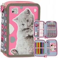 Festivalartikel Federtasche Schulmäppchen mit Zubehör, 2 Fächer, Katze, für Mädchen, Derform