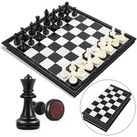 Ophy Spiel Magnetisches Schach- & Damespiel – klappbares Schachbrett (25×25 cm), ideal für Reisen (Schachspiel, Damesteine inkl)