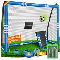 KESSER Fußballtor Hochwertiges Fussballtor mit optionaler Torwand Schusstraining (Stahlrahmen mit Polsterung, Erdhaken, Luftpumpe, Hüttchen), für Kinder und Erwachsene mit UV-beständigem Netz, Montagezubehör