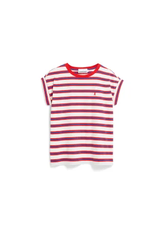 Armedangels - IDAARA STRIPE T-SHIRT light oatmilk-mars red-dynamo blue - Gr. - L