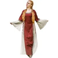 Leonardo Carbone Burgfräulein-Kostüm Trompetenärmelkleid "Angie", dekorative Bordüre, seitliche Schnürung