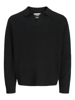 JACK&JONES - JCOCOVER KNIT SPLIT NECK POLO black - Gr. - XL