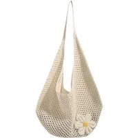 Zaewry Schultertasche Häkel-Strandtasche für Damen,vielseitig und perfekt für den Alltag, große Tote, gewebte Handtasche mit Blumenstickerei, Netz-Strandtasche