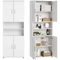 Home Collective Badkommode Badezimmerschrank Hochschrank 6 Fächer – robust & pflegeleicht, 70x35x187 cm (BxTxH), Weiß, 4 Türen, pflegeleicht & viel Stauraum