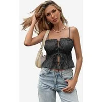 Imily Bela Trägertop Damen mit verstellbaren Trägern Gerafftes Oberteil aus Baumwolle (Packung, 1-tlg., 1per-Pack) mit vorderen Bindebändern in Unifarbe
