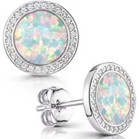 Materia Paar Ohrstecker Damen Ohrringe Opal Weiß Zirkonia SO-394, 925 Sterling Silber, rhodiniert