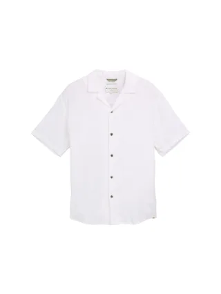Denim Tom Tailor - Relaxed Fit Kurzarmhemd mit Leinenanteil white - Gr. - M