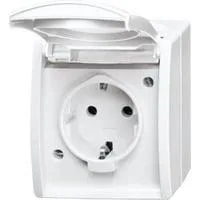 Schutzkontakt-Steckdose CEE 7/3 Typ F mit Klappdeckel, 16 Ampere, 250 Volt, Aufputz weiß, Retail