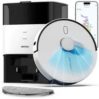 AIRROBO Nass-Trocken-Saugroboter L60+ Staubsauger Roboter Saugroboter mit Wischfunktion, 55 W, Laser-Kartierung, Laser-Hinderniserkennung, automatische Entleerung des Staubbehalters alle 60 Tage,12000PA, Antitangle-Gummibürste, ideal für Tierhaare, 2