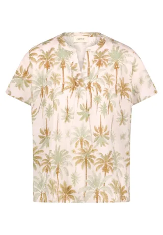 CARTOON - Kurzarmbluse mit Allover-Print und Stehkragen beige - Gr. - 38