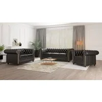 S-Style Möbel Polstergarnitur Chesterfield Jeff 3+2+1 aus veganem Leder mit Holzfüßen, (1x 3-Sitzer-Sofa, 1x 2-Sitzer-Sofa, 1x Sessel), mit Wellenfederung