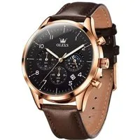 OLEVS Quarzuhr Herren Olevs Chronograph Uhr mit Tag & Nacht Anzeige, Lederarmband