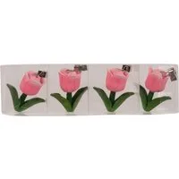 Decoris season decorations Tischtuchklammer, Tischdeckenbeschwerer Tulpe 6x5x3cm Keramik 4er Set Rosa / Grün