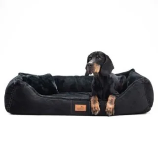 Tierlando FLOYD - Ultraweiches orthopädisches Hundebett High-Tech-Velours und Plüsch VISCO schwarz 1,2 m, 25 cm, 85 cm