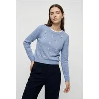 Vero Moda Wollpullover VMFIORELLA EMB LS O-NECK SHORT PULL BOO mit Blumenstickerei