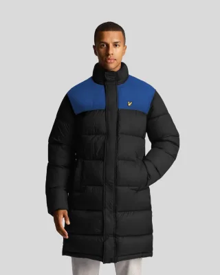 Lyle & Scott – Lange, wattierte Pufferjacke in Schwarz