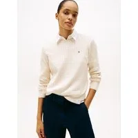 Tommy Hilfiger Rundhalspullover CO CABLE C-NK LS SWEATER Baumwolle, mit Zopfmuster, Regular Fit